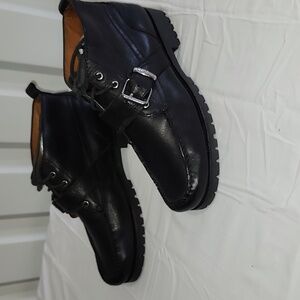 Polo Ralph Lauren Men's Black Leather Redding Boots Size 9D Buckle Tie